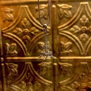 silver Eiffel Tower diamond necklace / thin chain / fake diamonds!! | 🪐